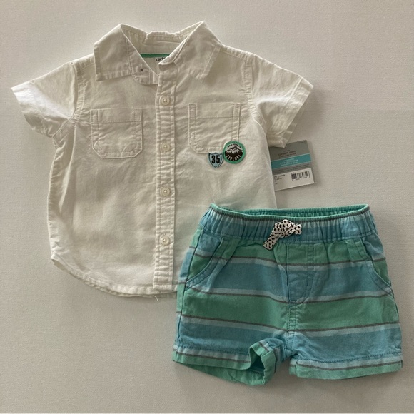 Carter’s Baby Boy 6 Months White Shirt & Shorts Set Outfit Summer Spring - Picture 1 of 4